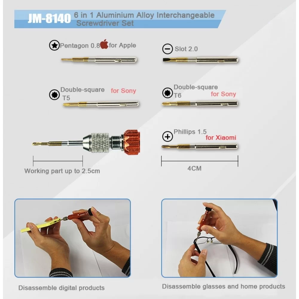 Picture of JAKEMY JM-8140 6 in 1 Precise Aluminium Alloy Screwdriver Tools Kit
